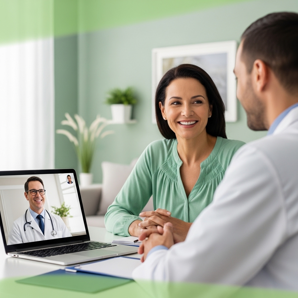 Médico e paciente em consulta online por videoconferência